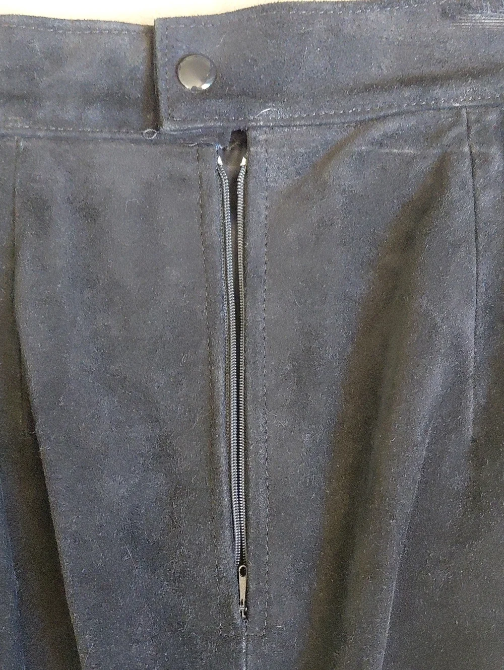 Vintage Genuine Suede Leather Pencil Skirt Black Size 9 High Waist